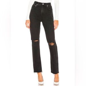 AGOLDE CHERIE RISE STRAIGHT JEANS IN DISTORTION BLACK FRAY HEM DESTROYED 26